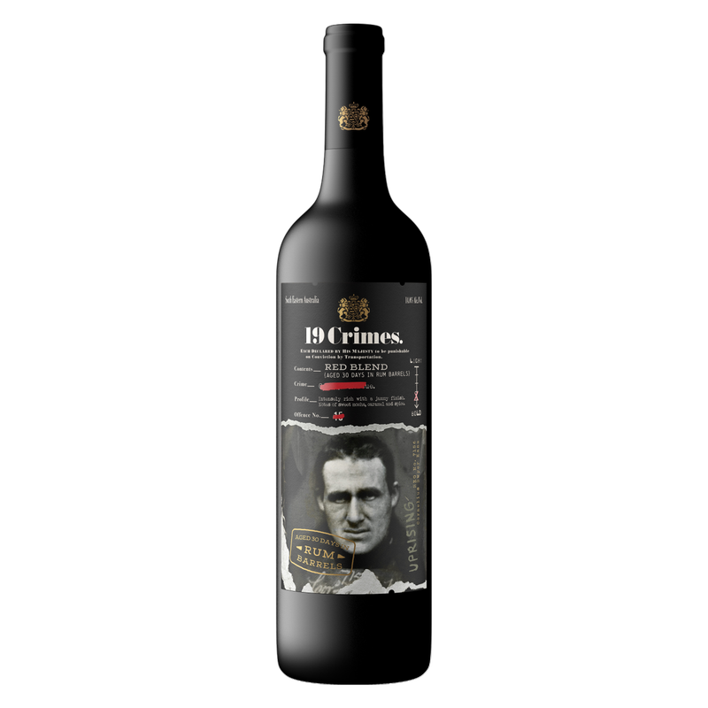 19 Crimes Uprising Rum Barrel Aged Red Wine 750 ML bottle with dark label and bold typography