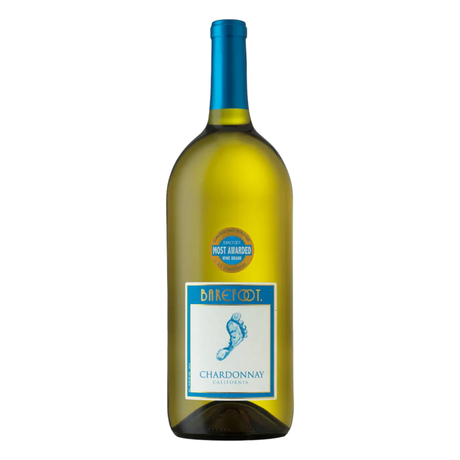 Barefoot Chardonnay 1.5 L California white wine bottle with yellow label and screw cap