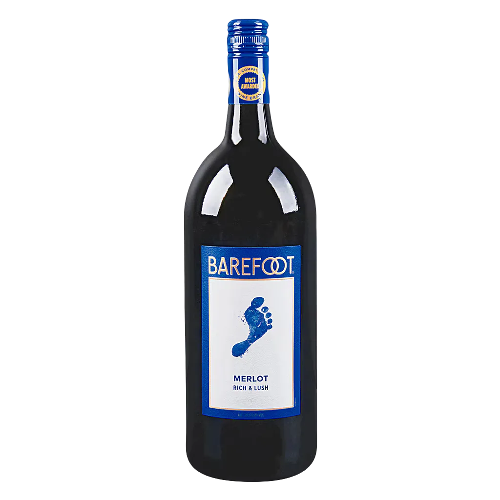 Barefoot Merlot 1.5L large bottle California red wine with label visible