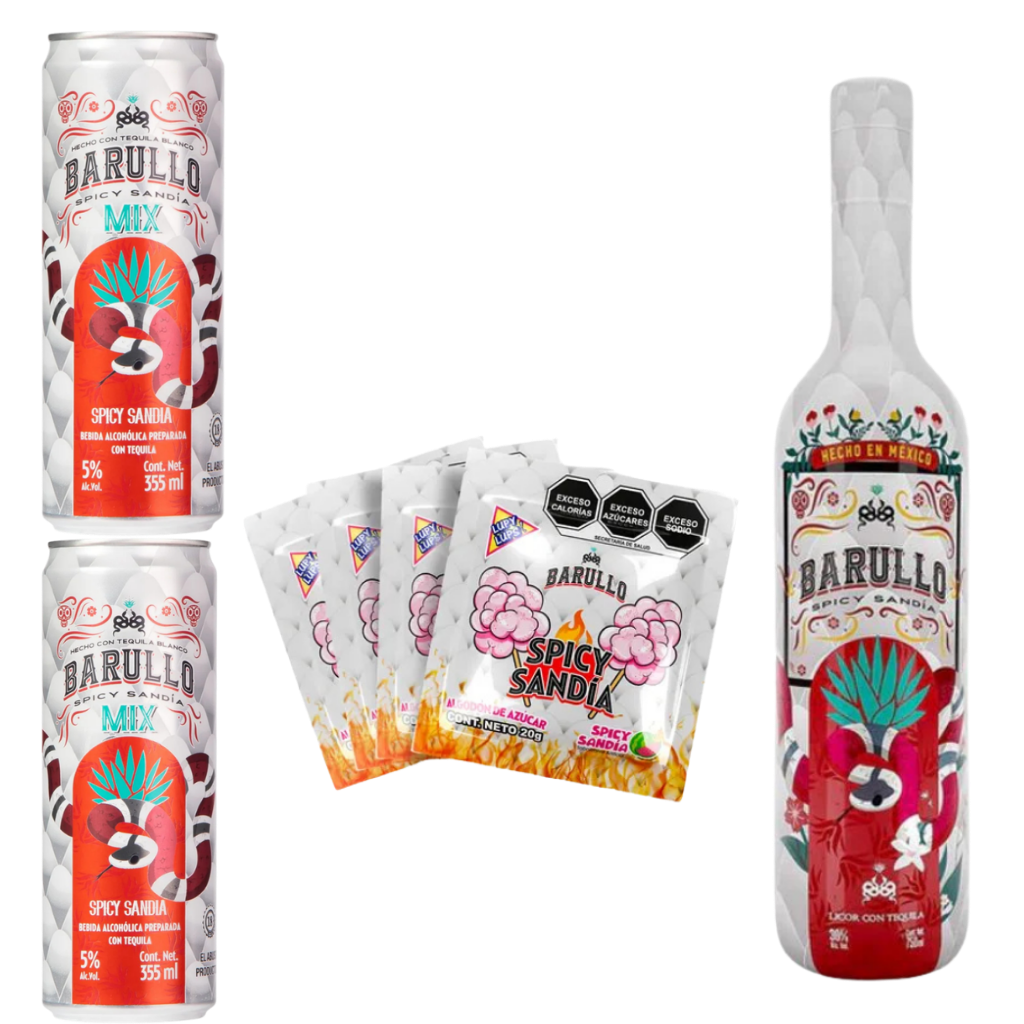 Buy Barullo Spicy Sandía Tequila 750ml, Mix Drink 2x355ml & Dulce Algodón Sandía Spicy 4-Pack Bundle - Bottle Shipping 