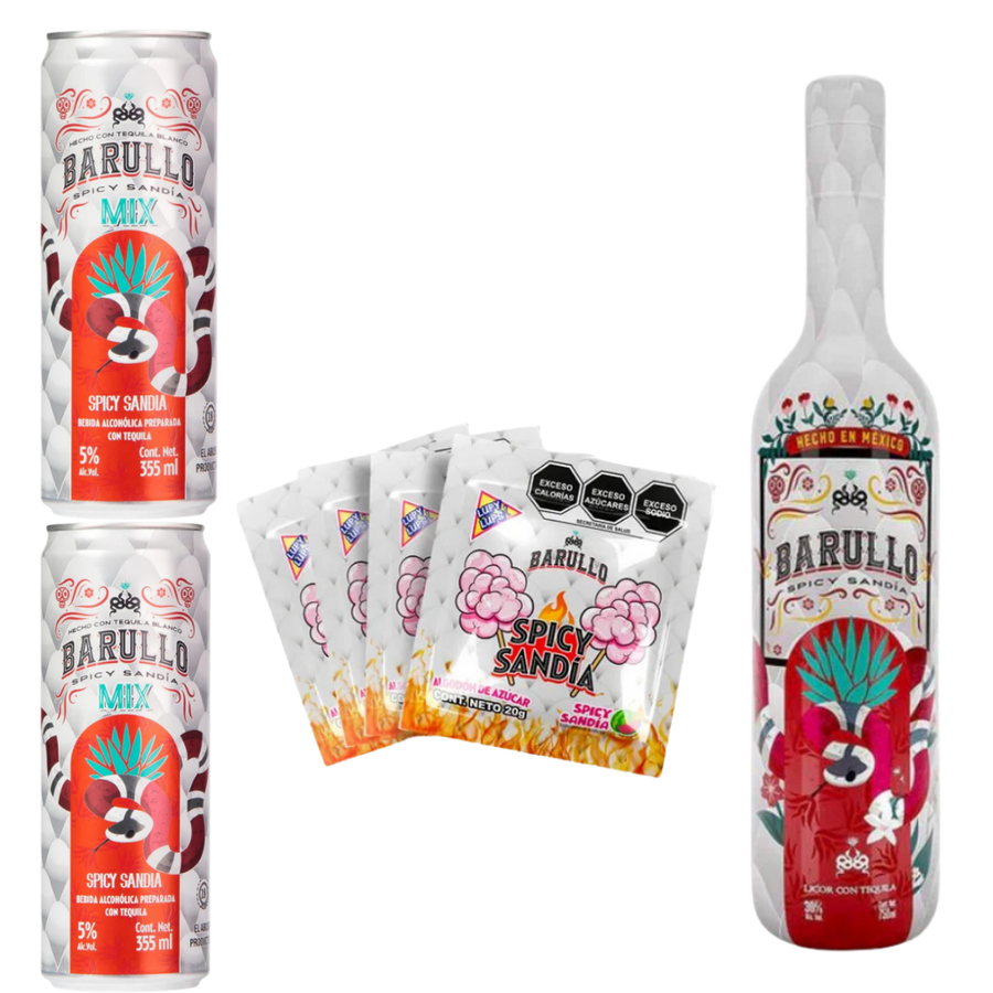 Buy Barullo Spicy Sandía Tequila 750ml, Mix Drink 2x355ml & Dulce Algodón Sandía Spicy 4-Pack Bundle - Bottle Shipping 