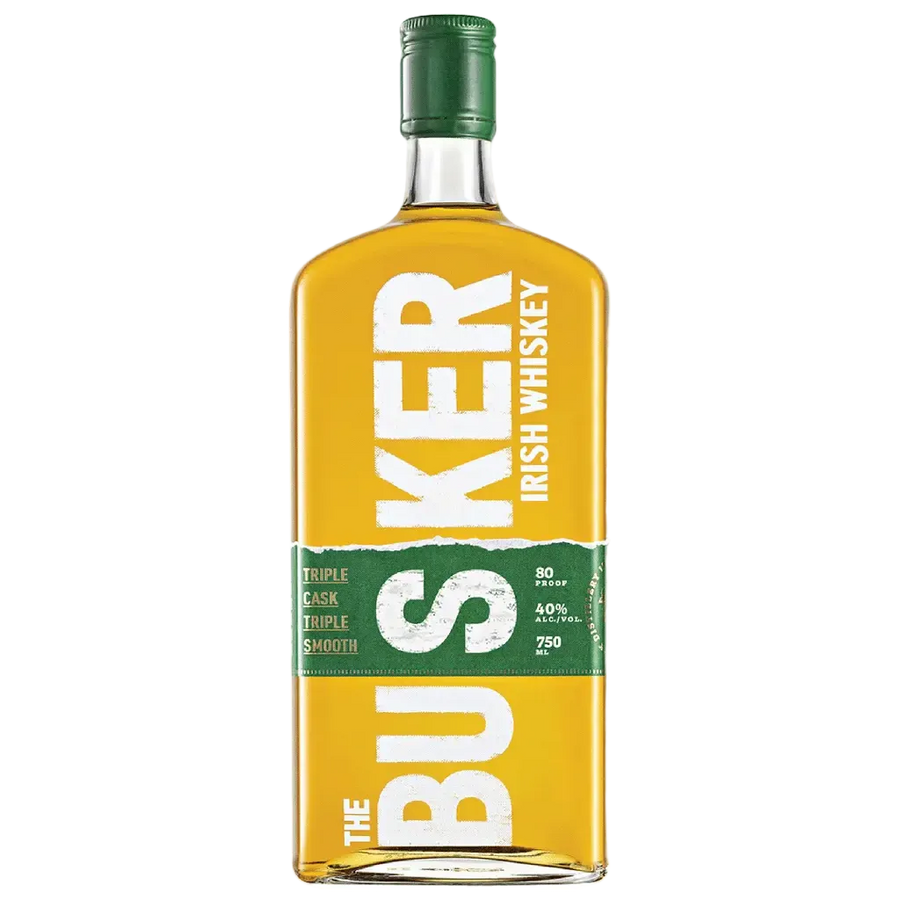 Busker Irish Whiskey 750 ml bottle golden label premium Irish whiskey bottle