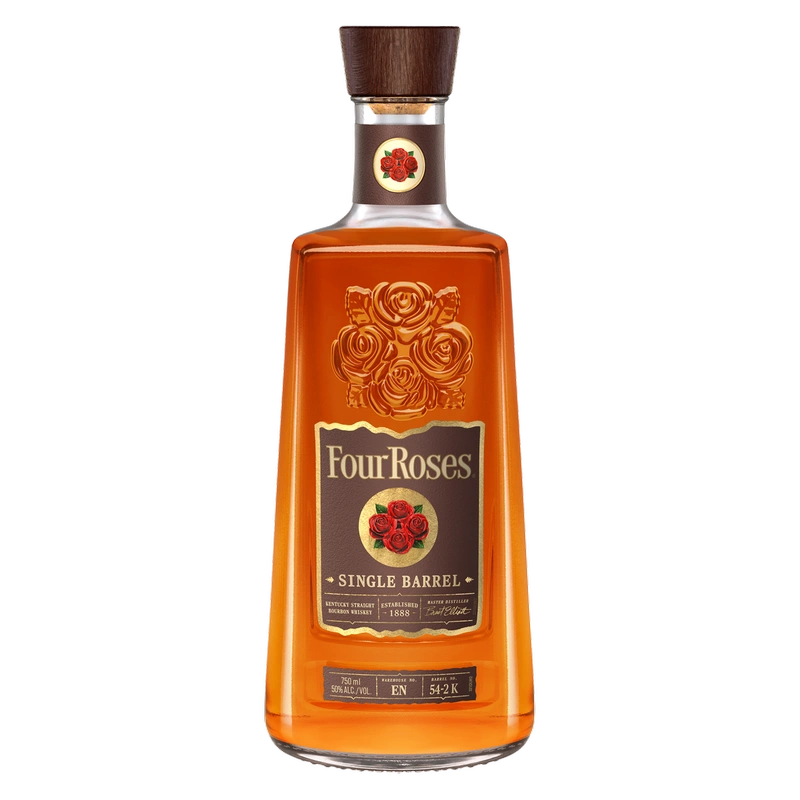 Bottle of Four Roses Single Barrel Bourbon Whiskey 750ml Kentucky straight bourbon in glass bottle with label