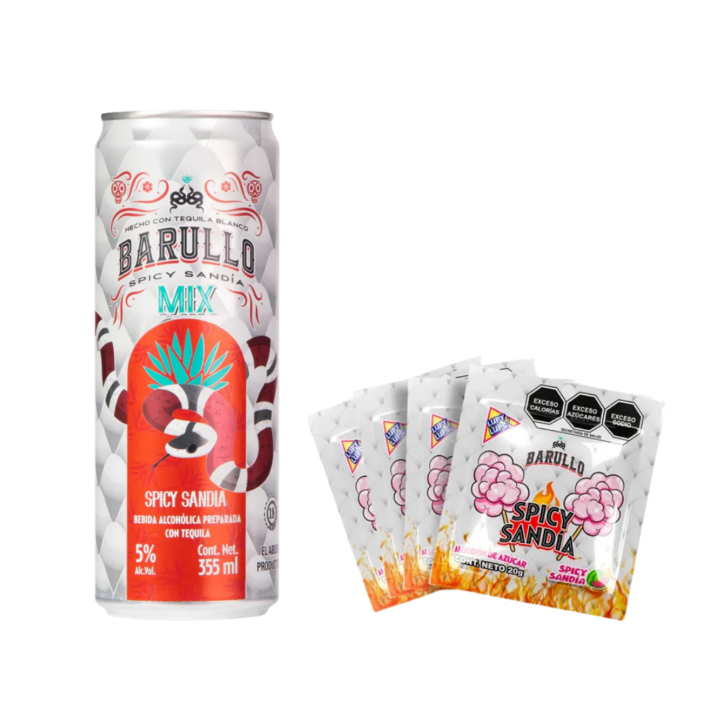 Barullo Mix Drink Can 355ml & Dulce Barullo Algodón De Azúcar Sandía Spicy - 4 Pack Bundle