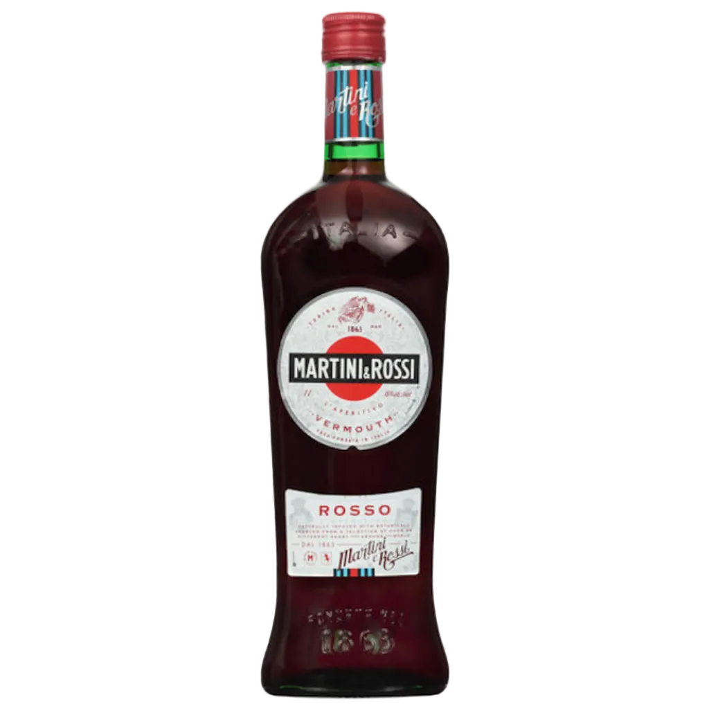 Martini & Rossi Rosso Vermouth 1 liter bottle with red label, classic Italian sweet vermouth for cocktails