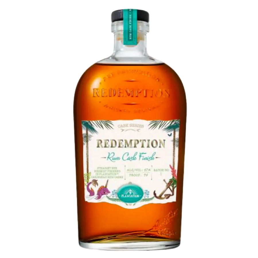 Redemption Rum Cask Finish rye whiskey bottle with rum barrel aging finish premium craft whiskey