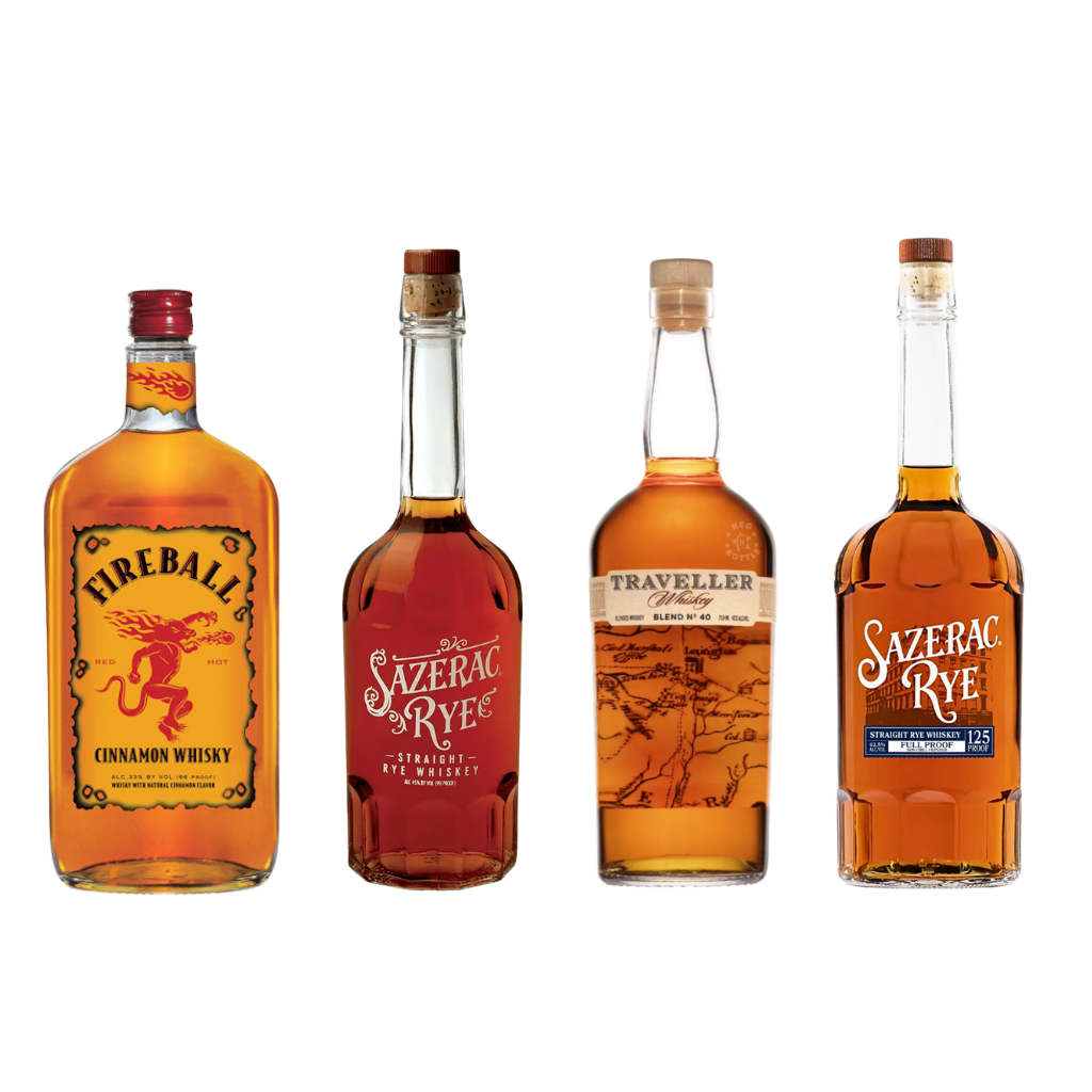 Buy Whiskey Lover's 4-Bottle Bundle – Fireball, Traveller Blend No. 40, Sazerac 6 Year & Sazerac Full Proof 125 (4 x 750ml) 