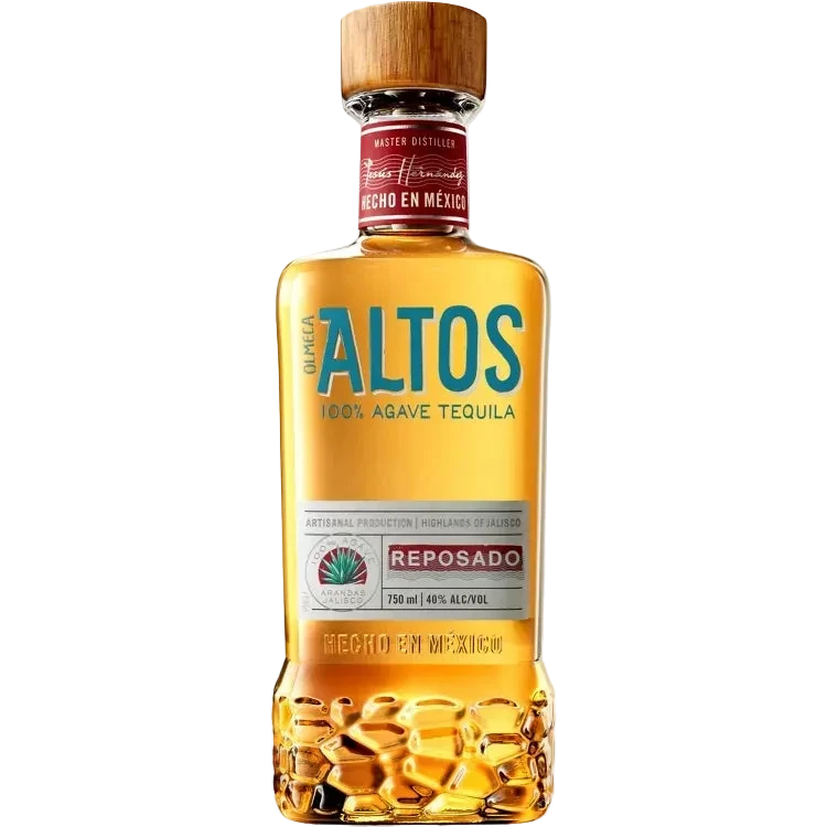 Bottle of Altos Reposado Tequila 750ML made from 100% blue agave, aged in oak barrels, premium Mexican tequila.