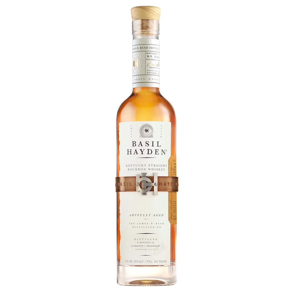 Basil Hayden’s Bourbon 375 ML premium Kentucky straight bourbon whiskey bottle with signature label and tall slender design