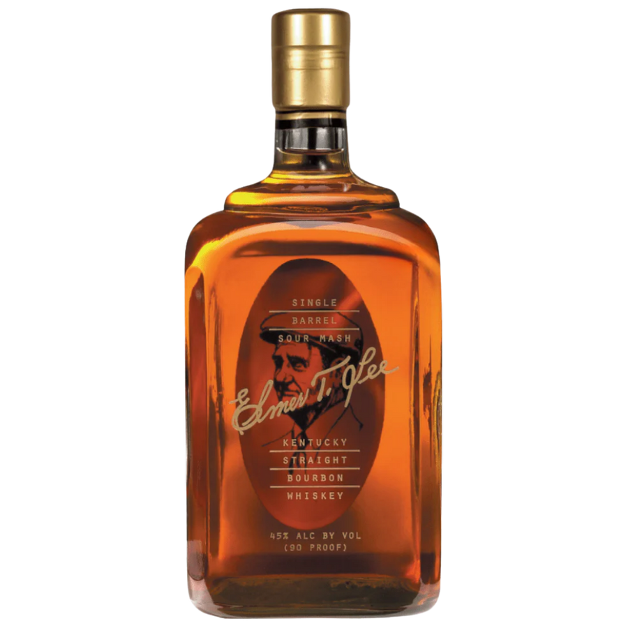 Elmer T Lee Single Barrel Bourbon 750ml bottle with horse topper and amber whiskey