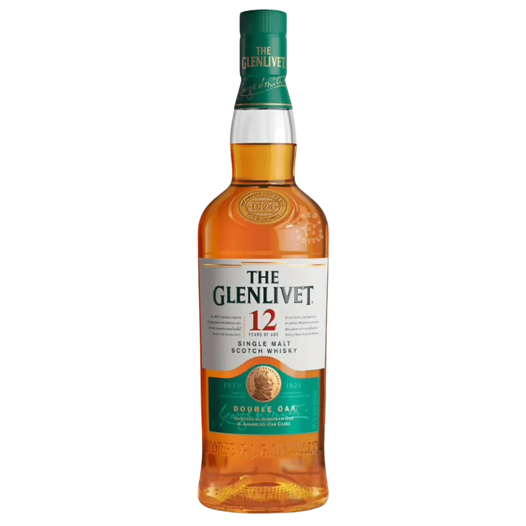 Glenlivet 12 Year Single Malt Scotch Whisky 750ML bottle 80 proof Speyside Scotch with golden amber color