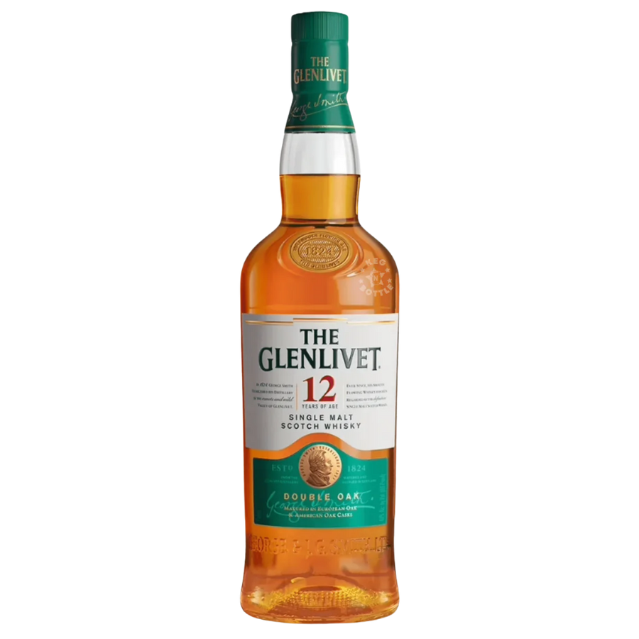 Glenlivet 12 Year Single Malt Scotch Whisky 750ML bottle 80 proof Speyside Scotch with golden amber color