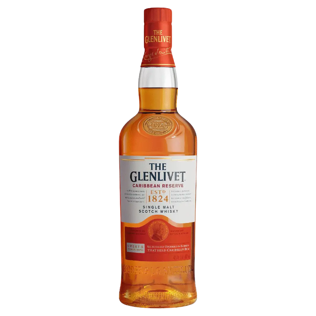 Glenlivet Caribbean Reserve 750ml single malt Scotch whisky bottle finished in Caribbean rum casks
