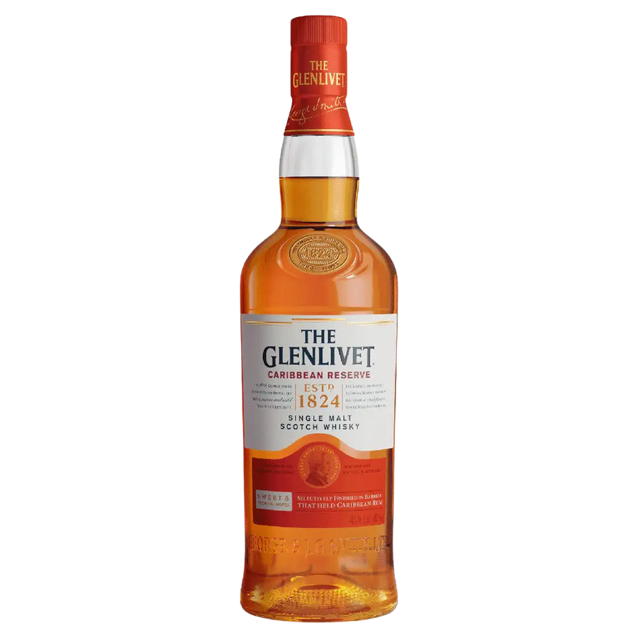 Glenlivet Caribbean Reserve 750ml single malt Scotch whisky bottle finished in Caribbean rum casks