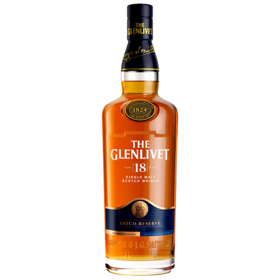 Glenlivet 18 Year 750ML single malt Scotch whisky bottle with golden amber color and premium packaging.