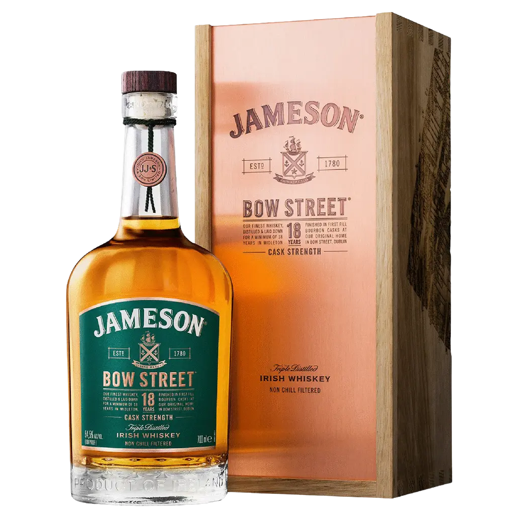 Jameson Bow Street 18 Years Old Irish Whiskey 750ML bottle with premium packaging and cask strength label