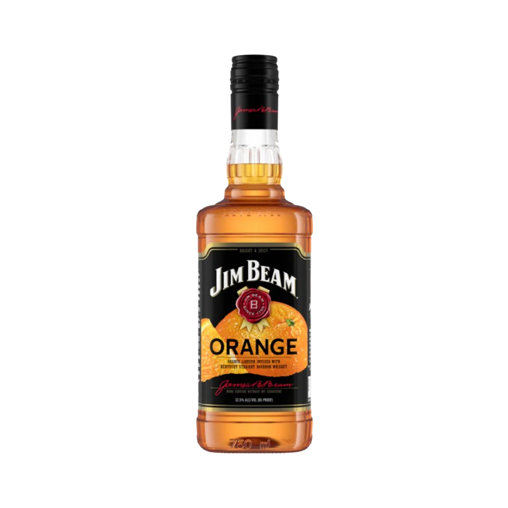 Jim Beam Orange Flavored Whiskey 750 ML bottle with citrus-infused bourbon and orange label