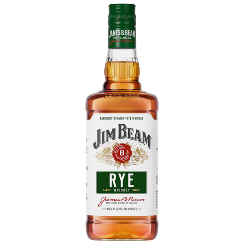 Jim Beam Rye Whiskey 80 Proof 750ML bottle with amber Kentucky straight rye whiskey