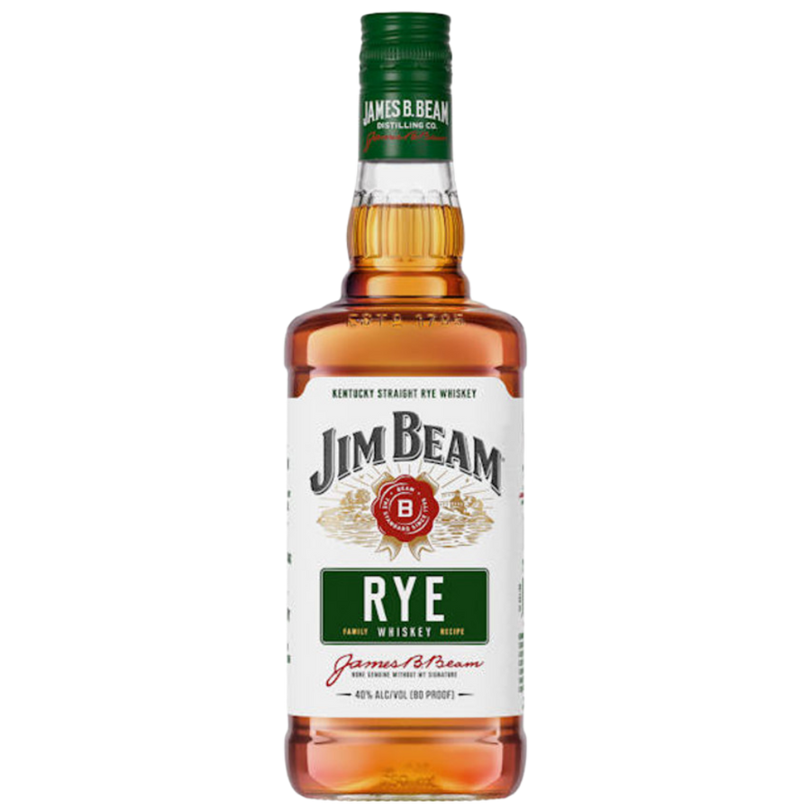 Jim Beam Rye Whiskey 80 Proof 750ML bottle with amber Kentucky straight rye whiskey
