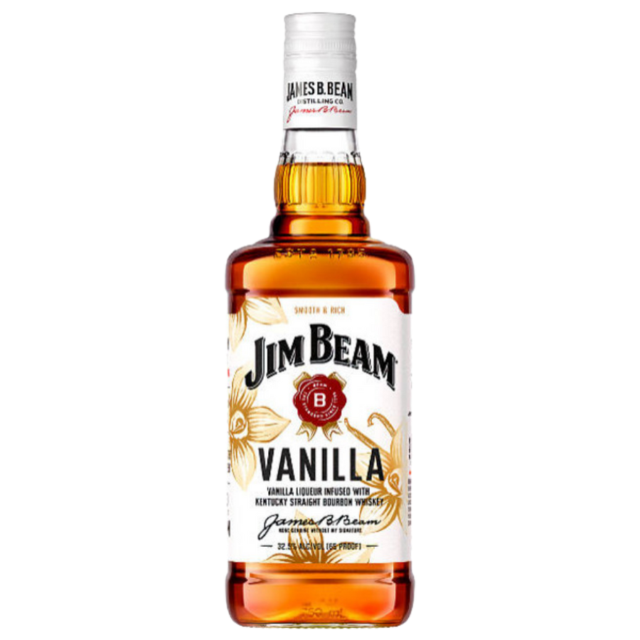 Jim Beam Vanilla Flavored Bourbon Whisky 750 ML bottle with classic Jim Beam label and golden whiskey color