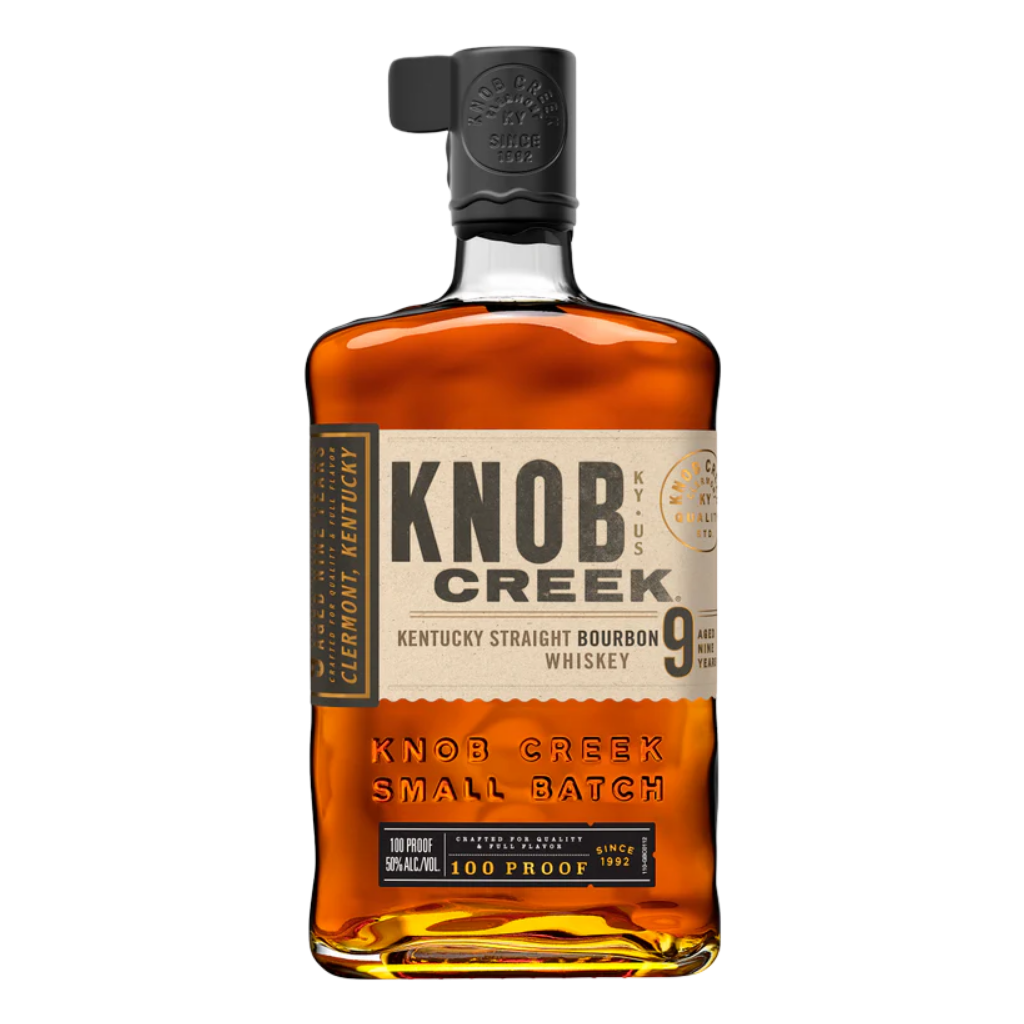 Knob Creek Kentucky Straight Bourbon Whiskey 375 ML bottle with label and amber whiskey inside