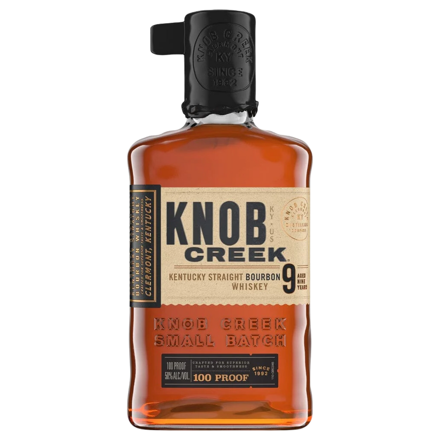 Knob Creek Kentucky Straight Bourbon Whiskey 375 ml bottle with label and amber bourbon inside