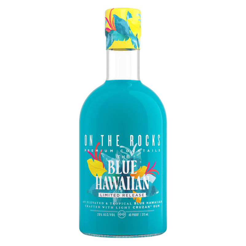 On The Rocks Blue Hawaiian Cocktail 375 ML ready to drink tropical vodka cocktail bottle with pineapple and coconut flavors