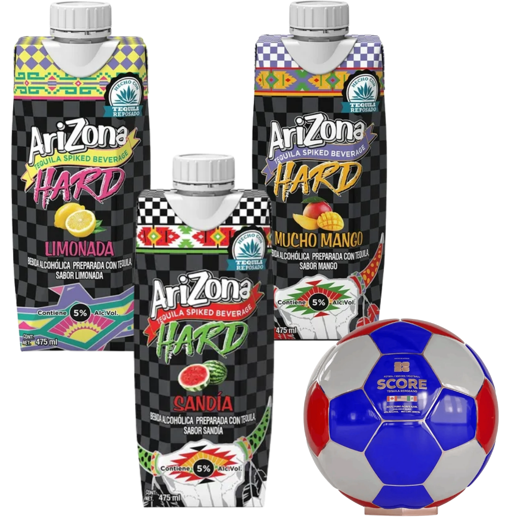 Score Tequila Reposado Soccer Ball with Arizona Hard 3 pack premium tequila collectible soccer bottle