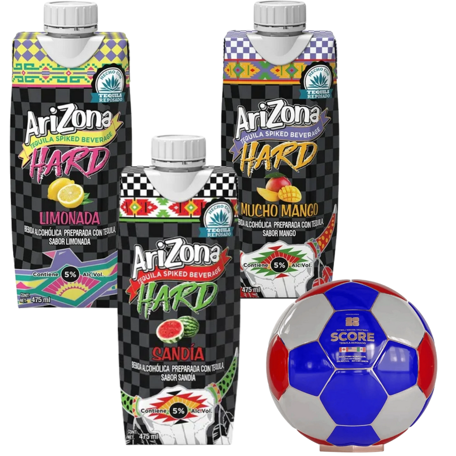 Score Tequila Reposado Soccer Ball with Arizona Hard 3 pack premium tequila collectible soccer bottle