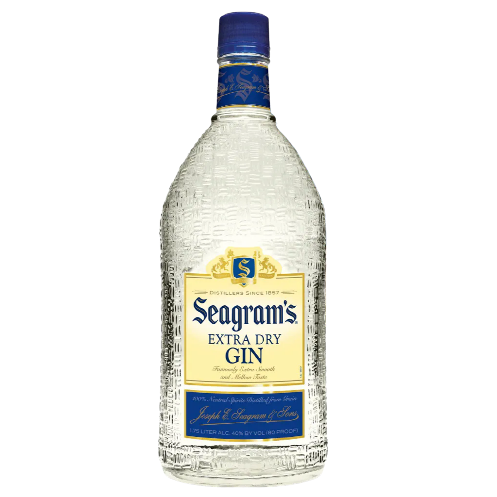 Seagram’s Extra Dry Gin 1.75L large bottle with green glass and classic label design