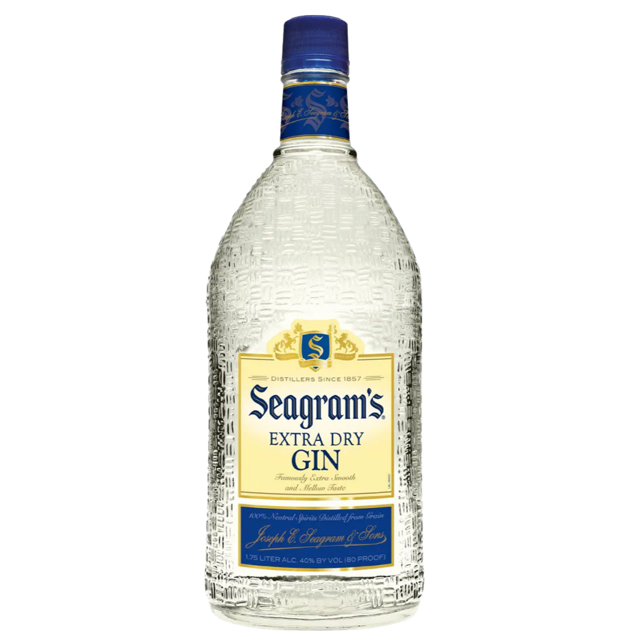 Seagram’s Extra Dry Gin 1.75L large bottle with green glass and classic label design