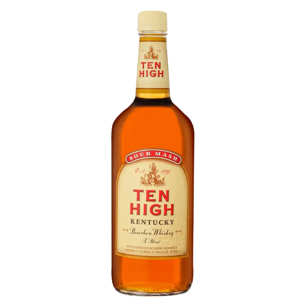Ten High Bourbon Whiskey 1 L bottle with classic Kentucky straight bourbon label and amber-colored whiskey in glass bottle
