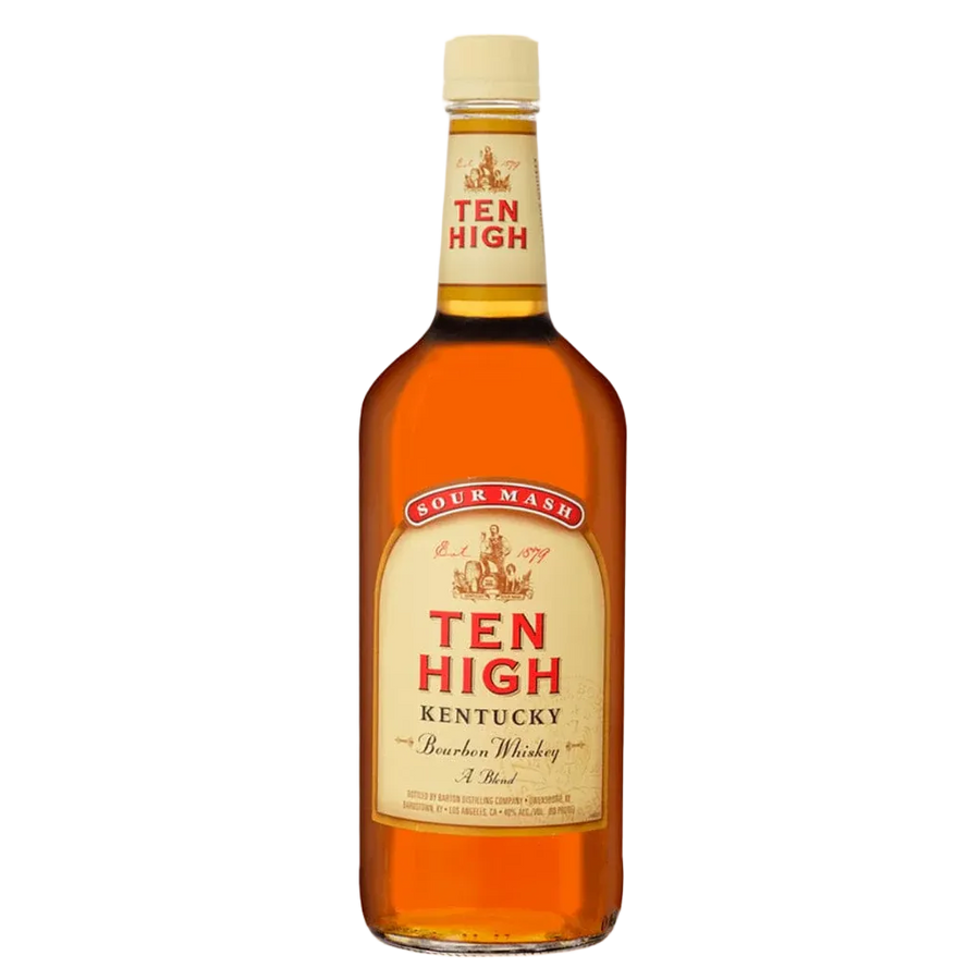 Ten High Bourbon Whiskey 1 L bottle with classic Kentucky straight bourbon label and amber-colored whiskey in glass bottle